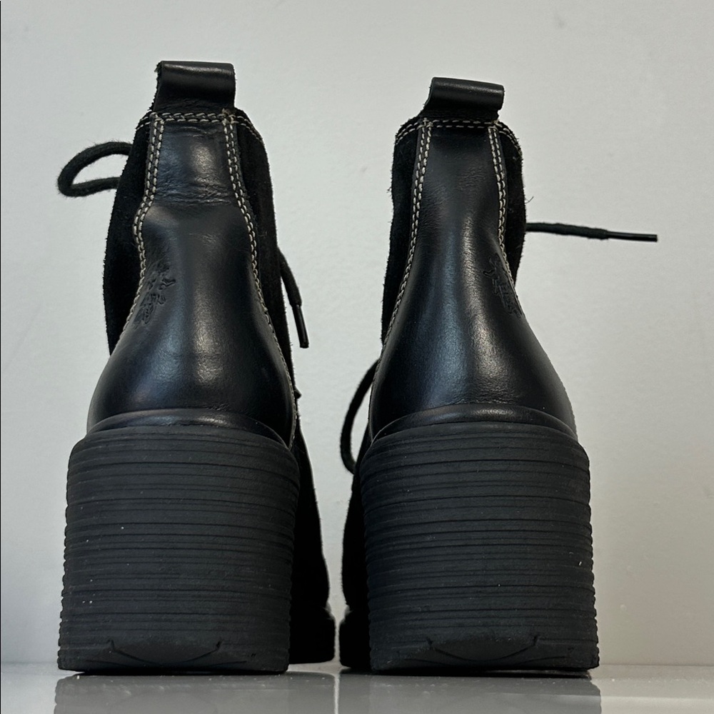 Fly London Wins Black Suede Block Heel Lace Up Ankle Boots Size 37(6.5-7) - Picture 6 of 14